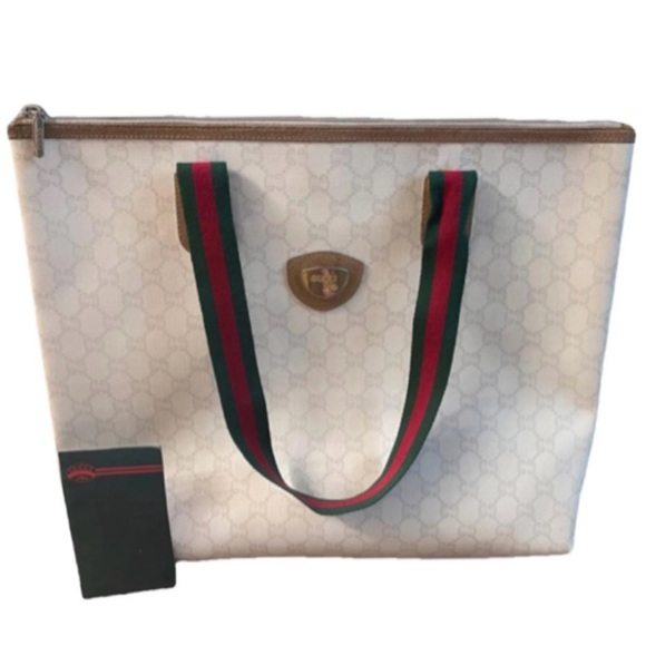 ✨Vintage 1970’s GUCCI Plus GG Monogram Large Shopper Tote Shoulder Bag Web Strap - Picture 1 of 14
